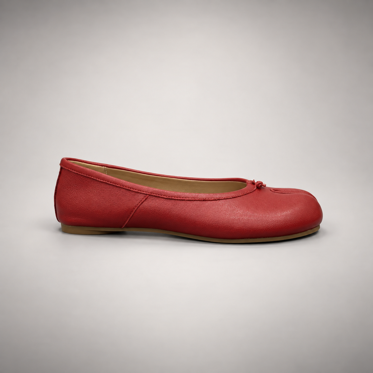Red Leather Split-Toe Bow Ballet Flats side view