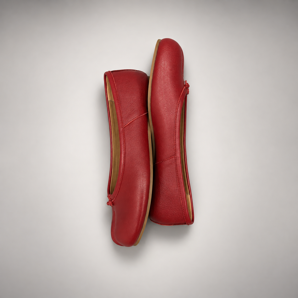 Red Leather Split-Toe Bow Ballet Flats top view