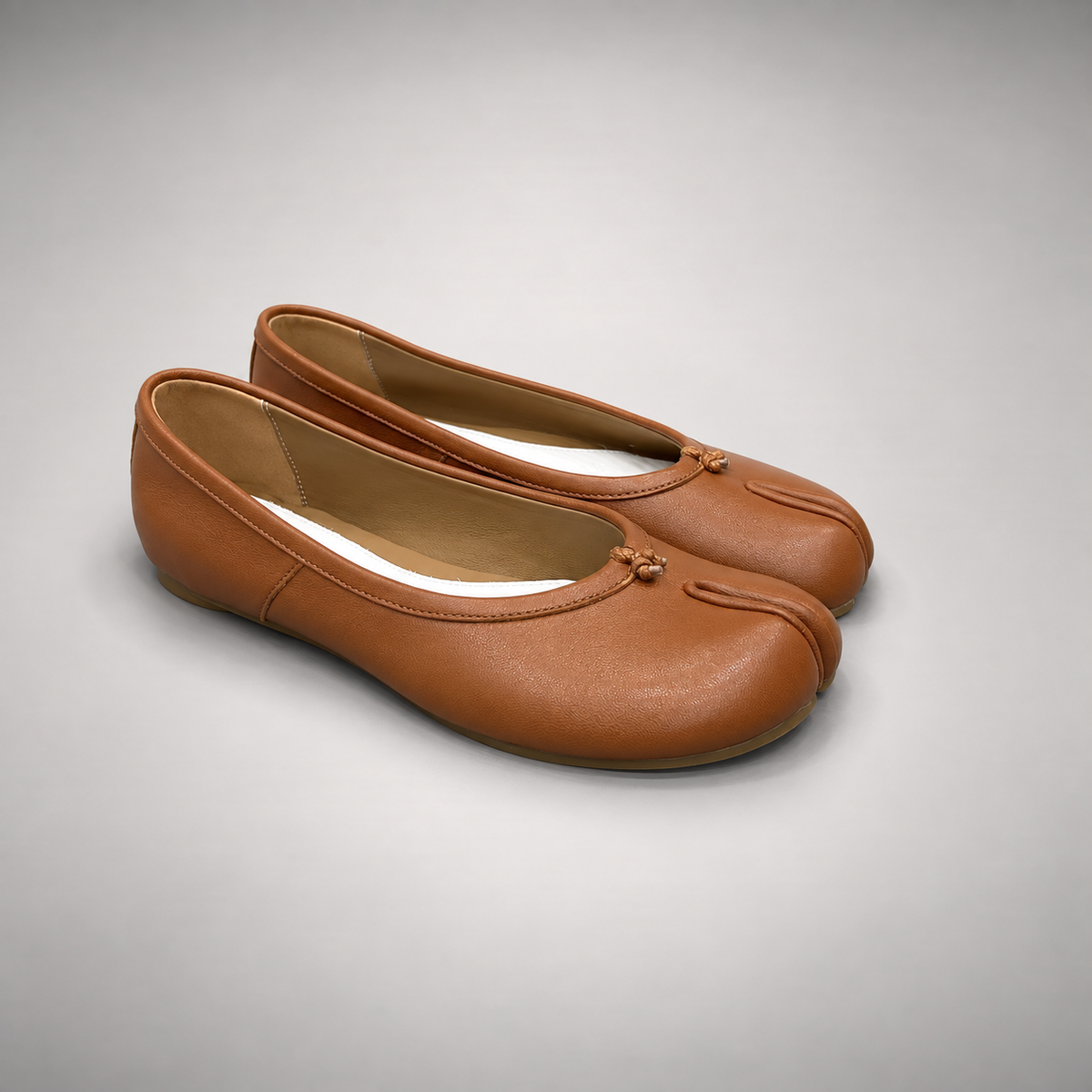 Tan Leather Split-Toe Bow Ballet Flats pair view