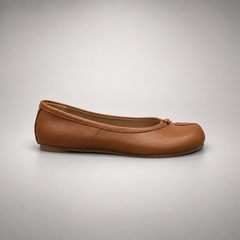 Tan Leather Split-Toe Bow Ballet Flats side view