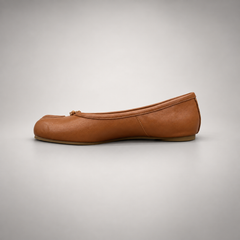 Tan Leather Split-Toe Bow Ballet Flats opposite side