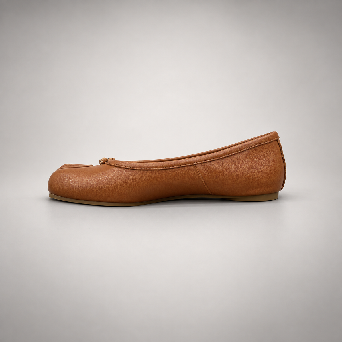 Tan Leather Split-Toe Bow Ballet Flats opposite side