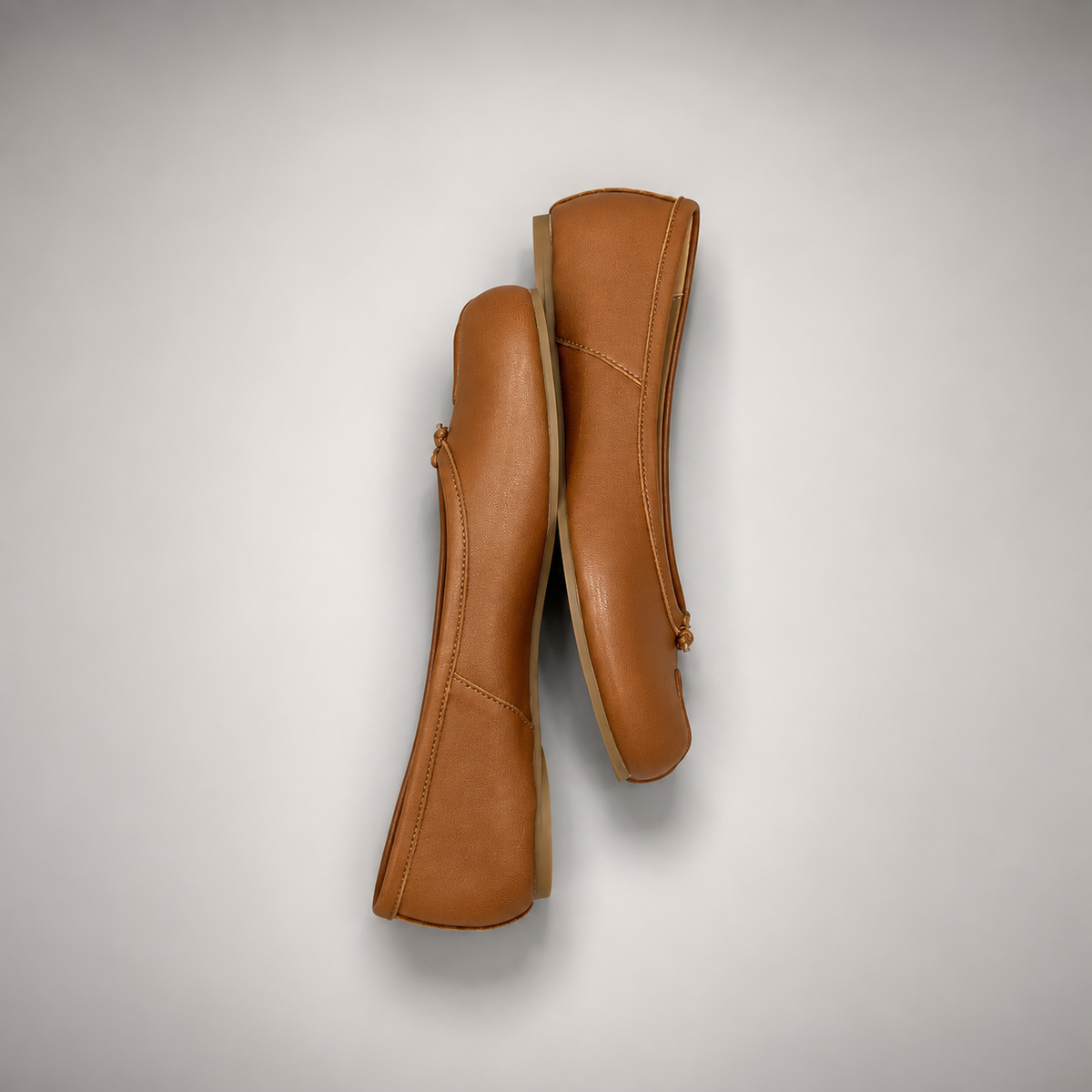 Tan Leather Split-Toe Bow Ballet Flats top view