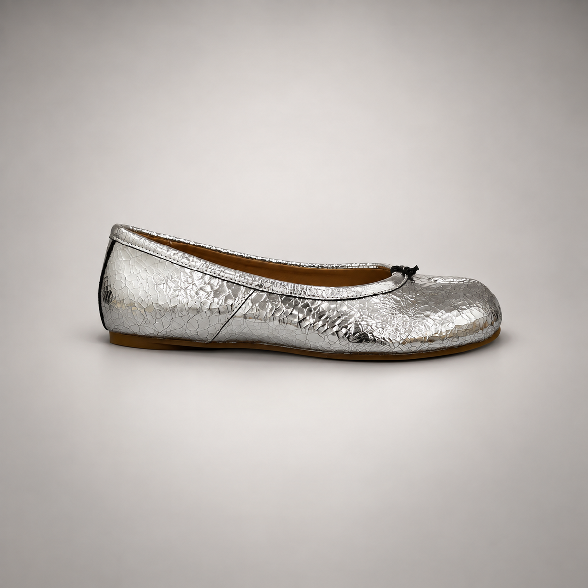 Silver Metallic Leather Split-Toe Ballet Flats side view
