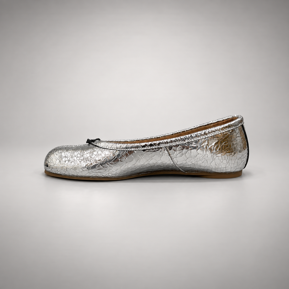 Silver Metallic Leather Split-Toe Ballet Flats opposite side
