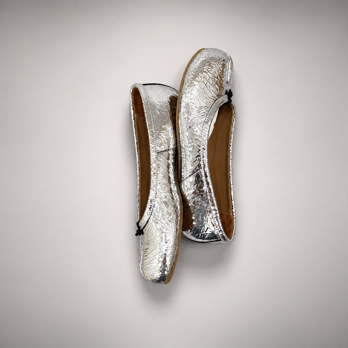 Silver Metallic Leather Split-Toe Ballet Flats outsole view