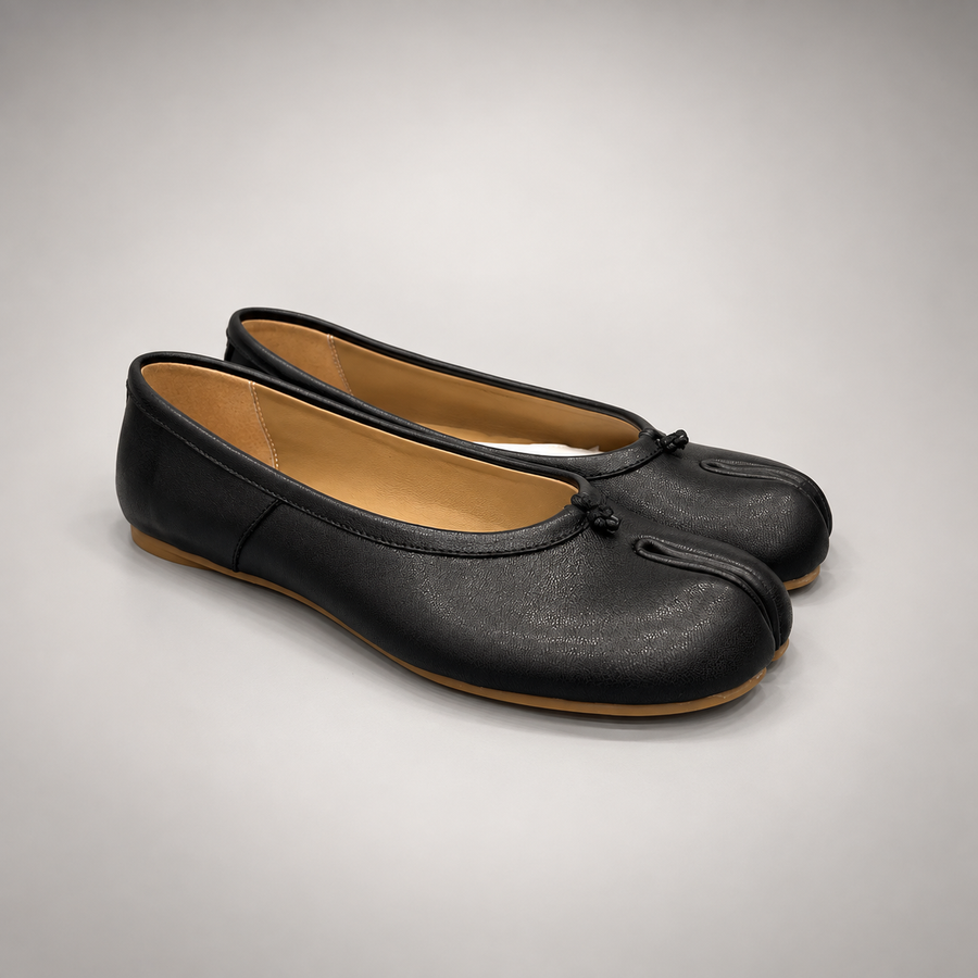 Black Leather Split-Toe Ballet Flats pair view
