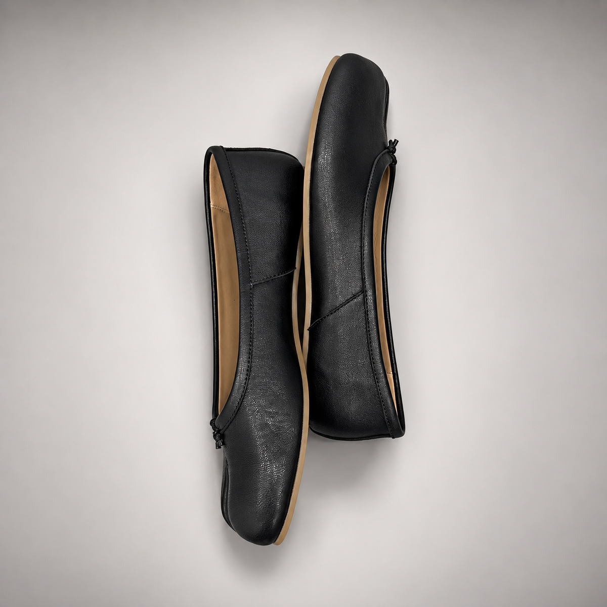 Black Leather Split-Toe Ballet Flats top detail