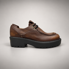 Brown Leather Platform Moc-Toe Lace-Up Shoes side view