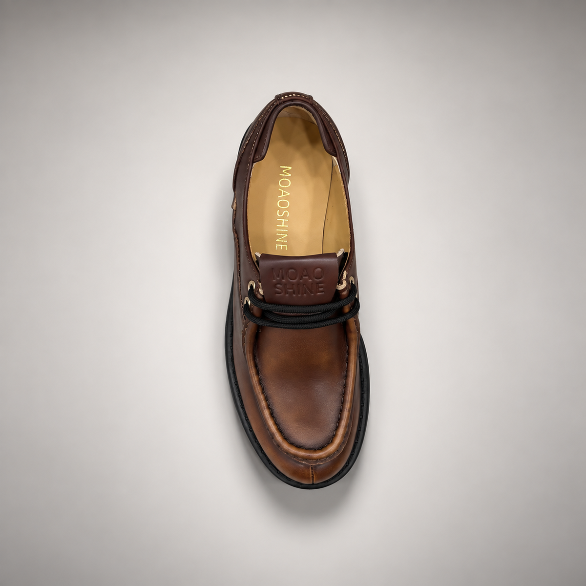 Brown Leather Platform Moc-Toe Lace-Up Shoes outsole view