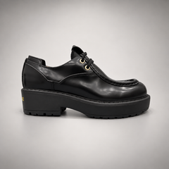 Black Polished Leather Platform Moc-Toe Lace-Up Shoes side view