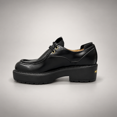Black Polished Leather Platform Moc-Toe Lace-Up Shoes detail view