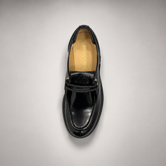 Black Polished Leather Platform Moc-Toe Lace-Up Shoes outsole view