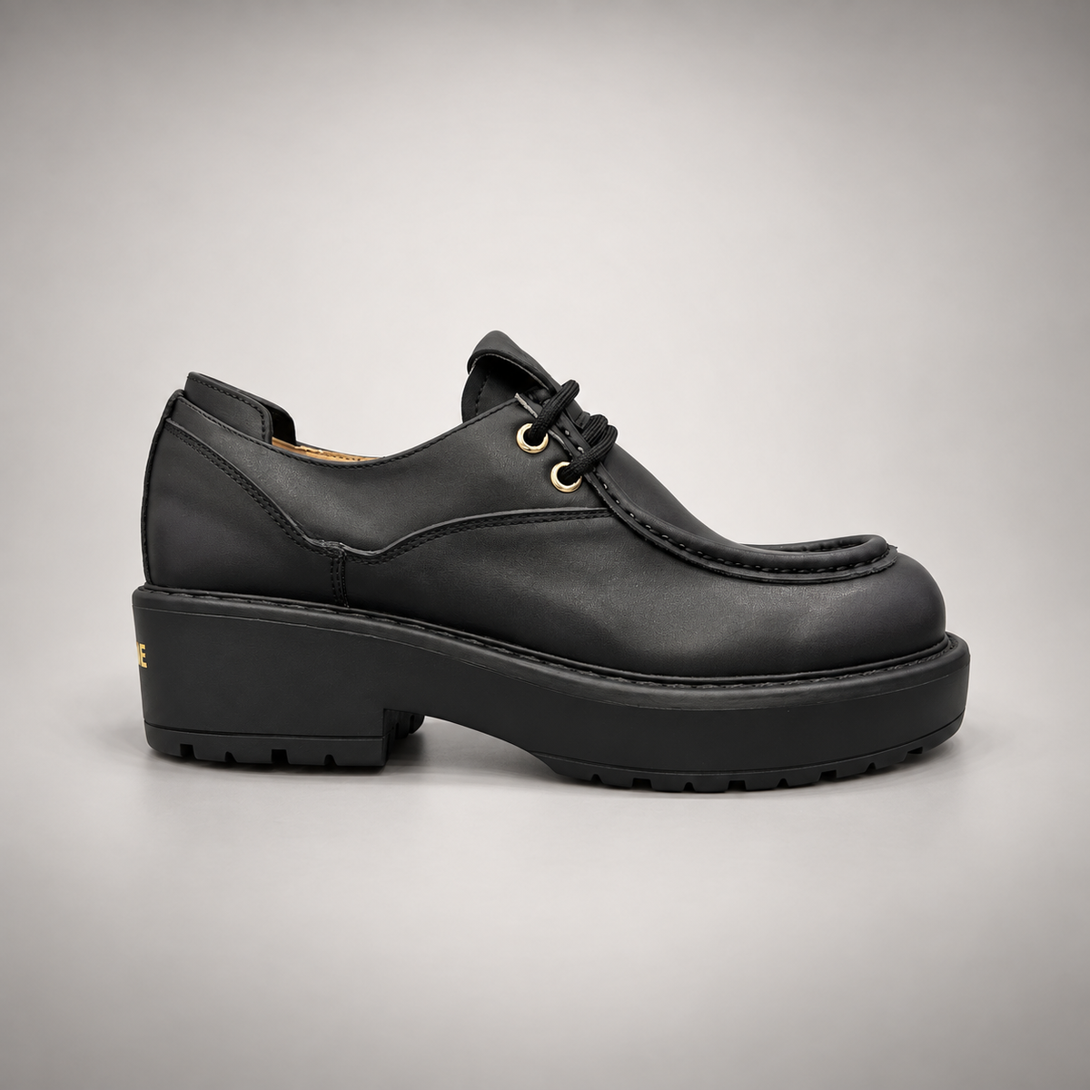 Black Leather Platform Moc-Toe Lace-Up Shoes side view