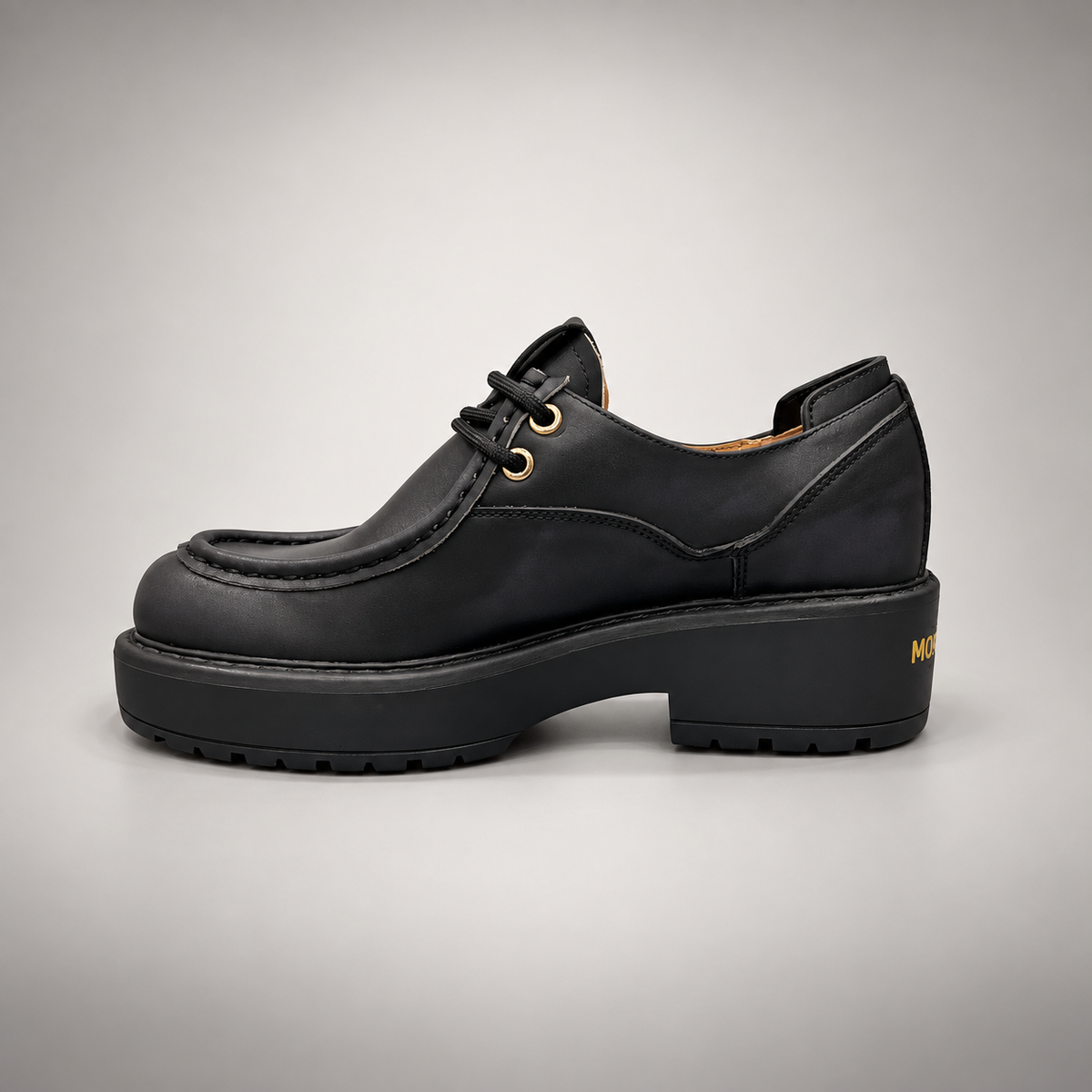 Black Leather Platform Moc-Toe Lace-Up Shoes detail view