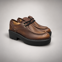 Brown Leather Platform Moc-Toe Lace-Up Shoes pair view