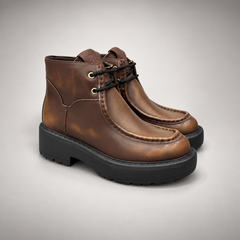 Brown Leather Platform Moc-Toe Ankle Boots pair view