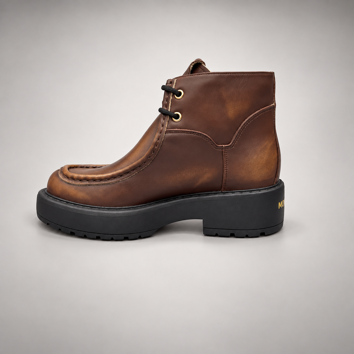 Brown Leather Platform Moc-Toe Ankle Boots opposite side