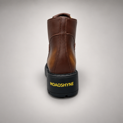 Brown Leather Platform Moc-Toe Ankle Boots outsole view
