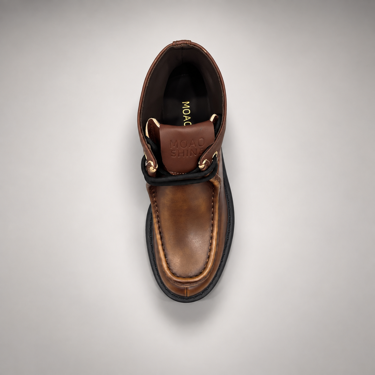 Brown Leather Platform Moc-Toe Ankle Boots top view