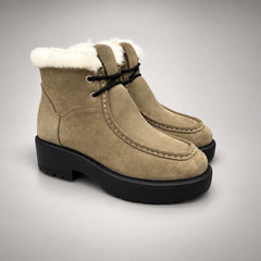 Beige Suede Wool-Lined Platform Ankle Boots pair view