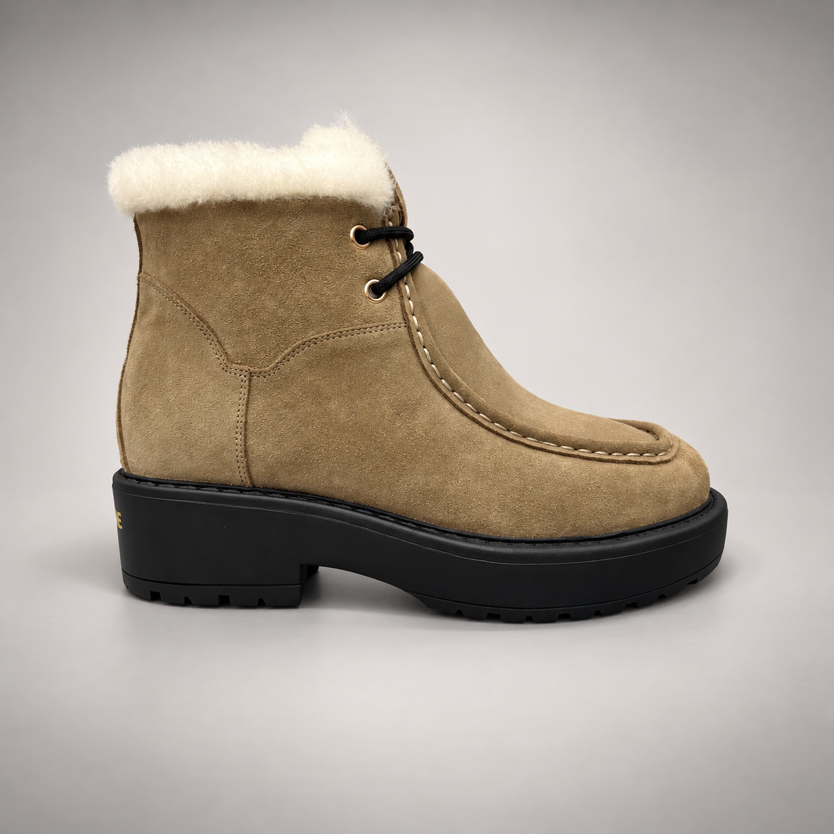 Beige Suede Wool-Lined Platform Ankle Boots side view