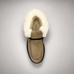 Beige Suede Wool-Lined Platform Ankle Boots top view