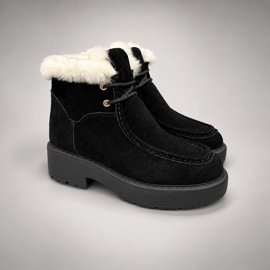Black Suede Wool-Lined Platform Ankle Boots pair view
