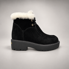 Black Suede Wool-Lined Platform Ankle Boots side view