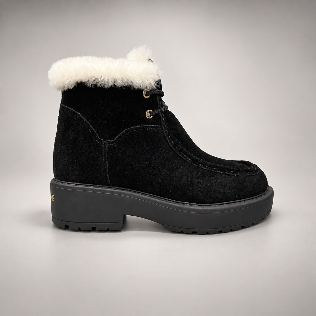 Black Suede Wool-Lined Platform Ankle Boots side view