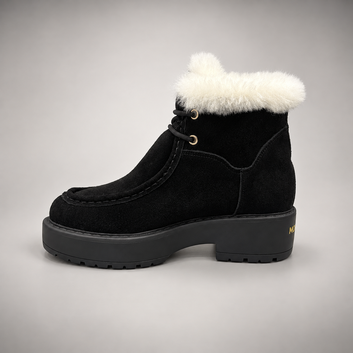 Black Suede Wool-Lined Platform Ankle Boots opposite side