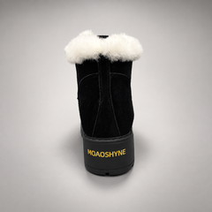 Black Suede Wool-Lined Platform Ankle Boots rear view