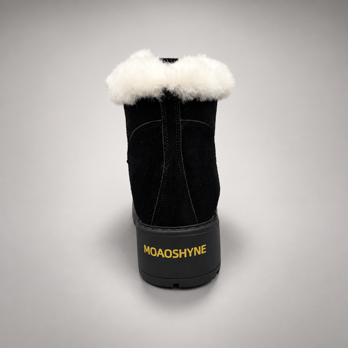 Black Suede Wool-Lined Platform Ankle Boots rear view