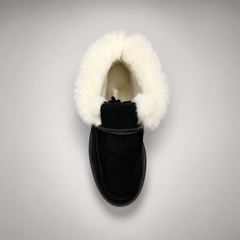 Black Suede Wool-Lined Platform Ankle Boots top view