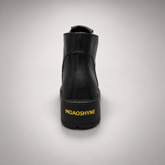 Black Leather Platform Moc-Toe Ankle Boots rear view