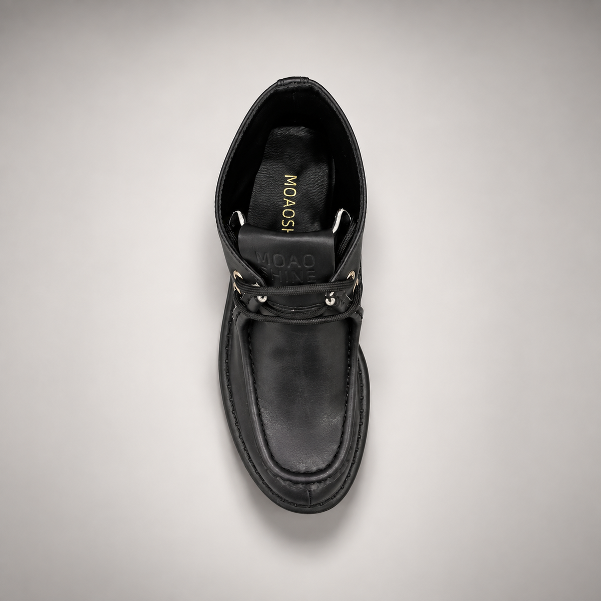 Black Leather Platform Moc-Toe Ankle Boots top view