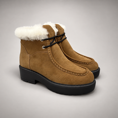 Tan Suede Wool-Lined Platform Ankle Boots pair view