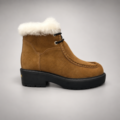 Tan Suede Wool-Lined Platform Ankle Boots side view
