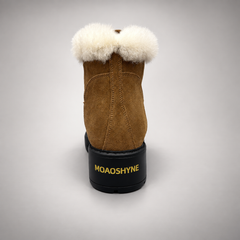 Tan Suede Wool-Lined Platform Ankle Boots rear view