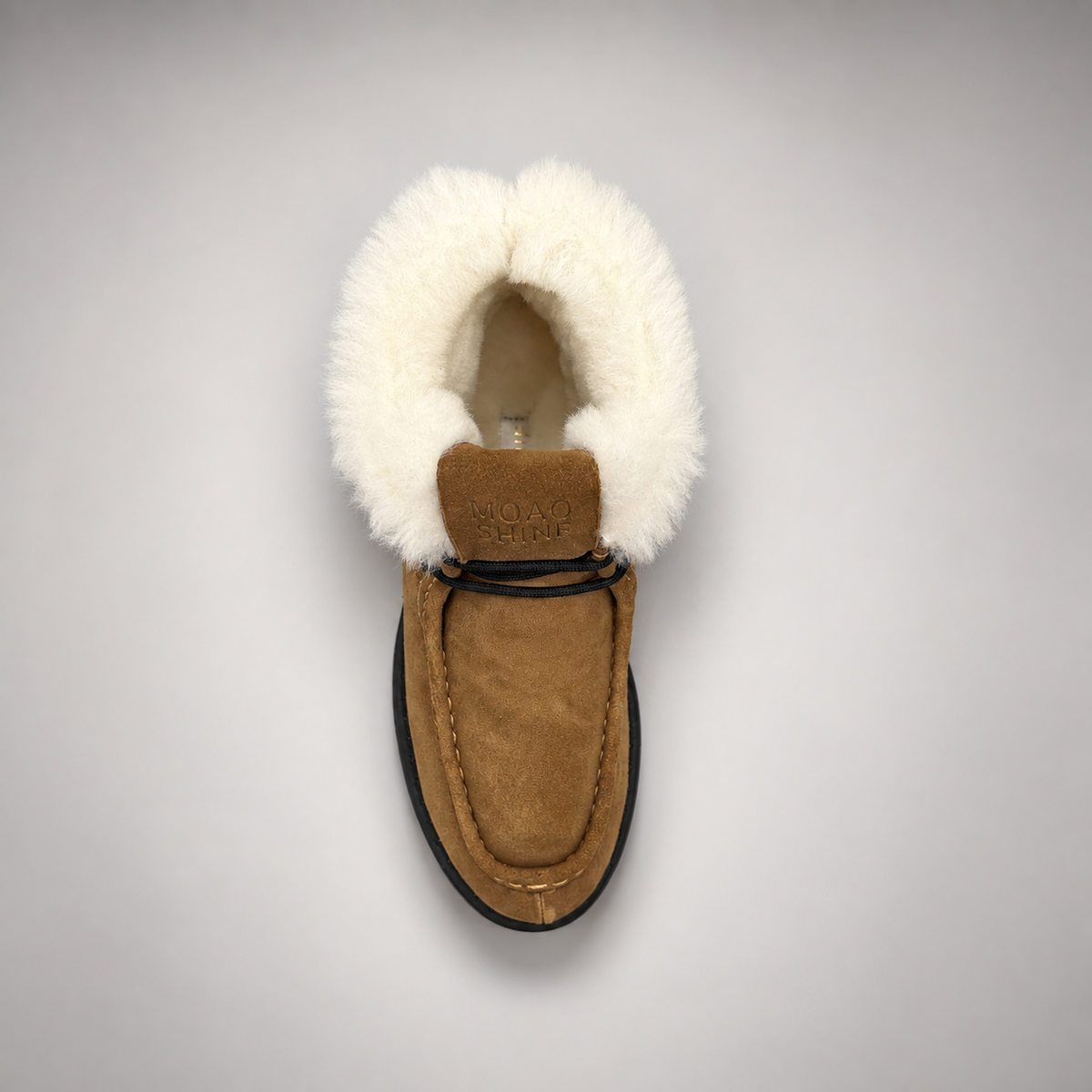 Tan Suede Wool-Lined Platform Ankle Boots top view