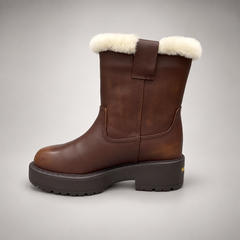 Brown Leather Wool-Lined Platform Mid-Calf Boots opposite side
