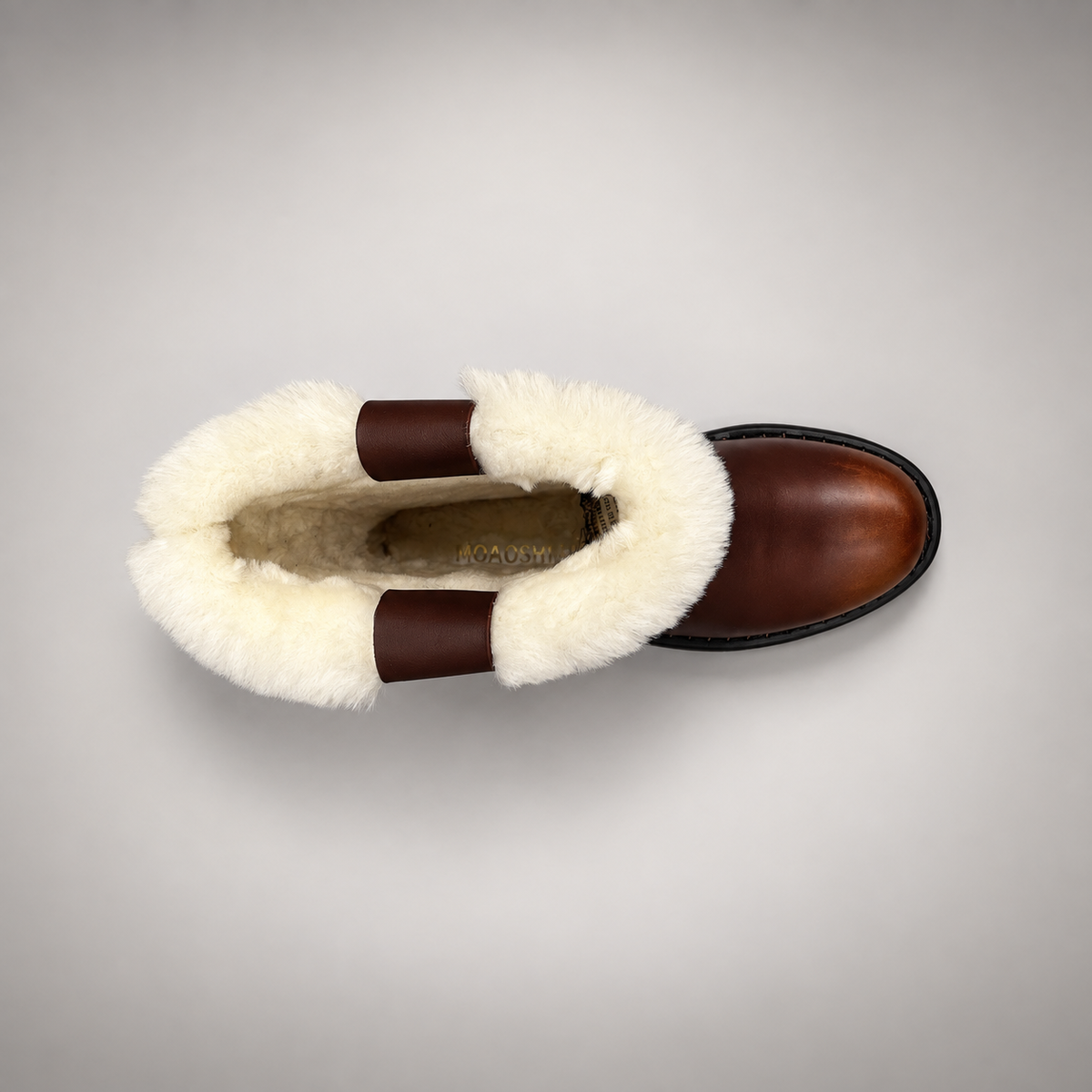 Brown Leather Wool-Lined Platform Mid-Calf Boots top view
