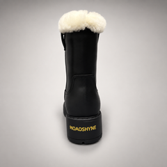 Black Leather Wool-Lined Platform Mid-Calf Boots rear view