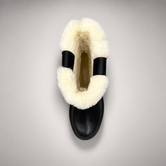Black Leather Wool-Lined Platform Mid-Calf Boots top view