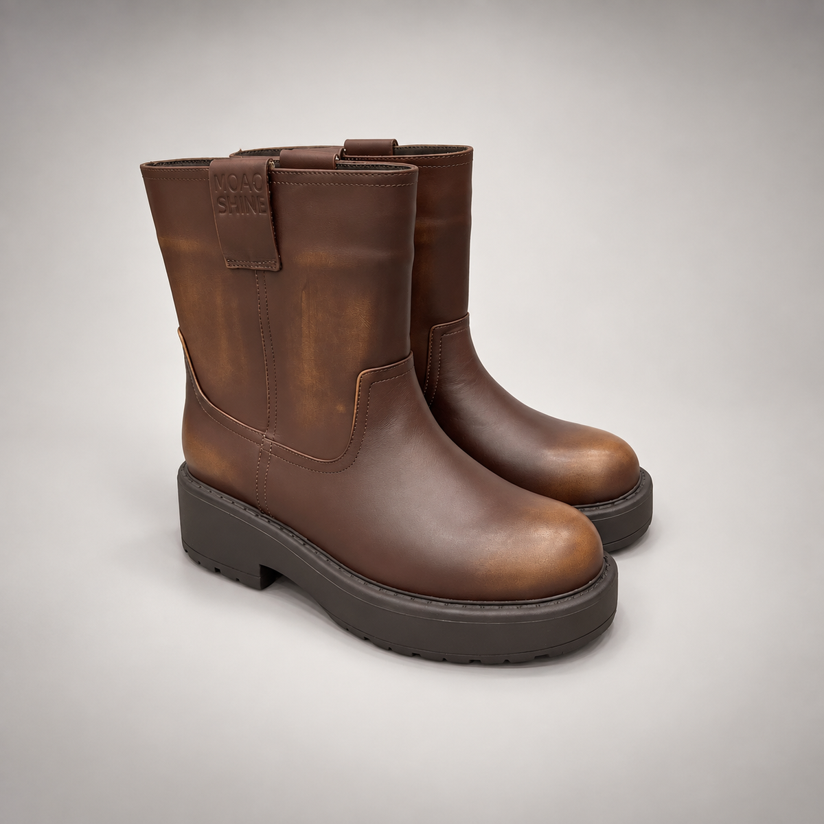 Brown Leather Platform Mid-Calf Boots pair view