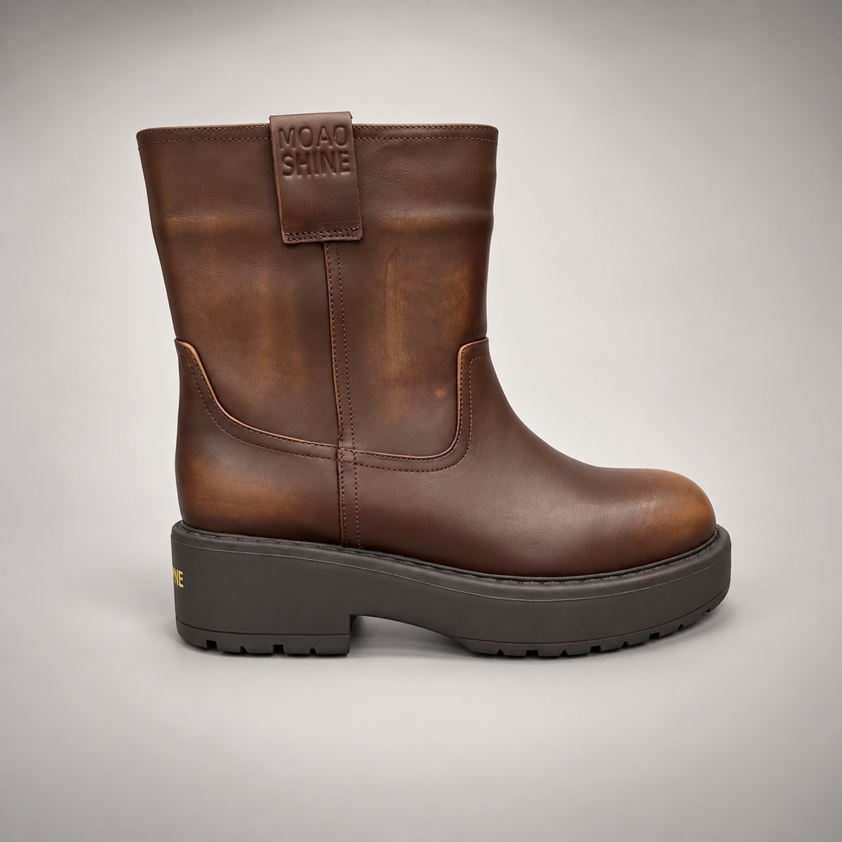 Brown Leather Platform Mid-Calf Boots side view