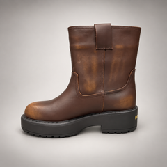 Brown Leather Platform Mid-Calf Boots opposite side