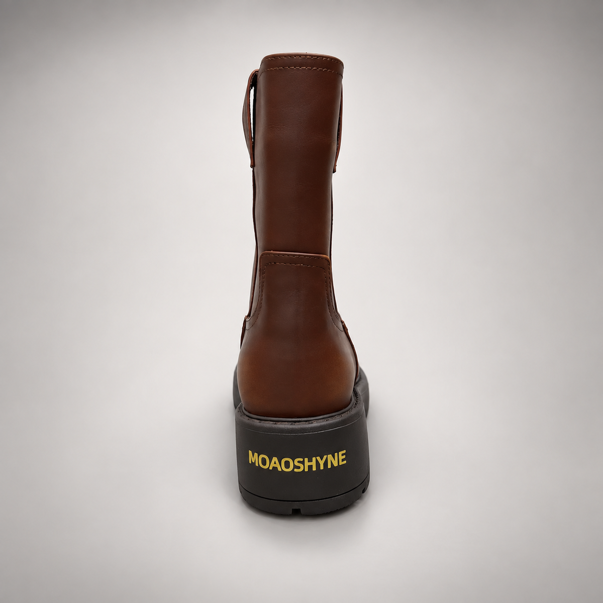 Brown Leather Platform Mid-Calf Boots rear view