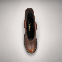 Brown Leather Platform Mid-Calf Boots top view