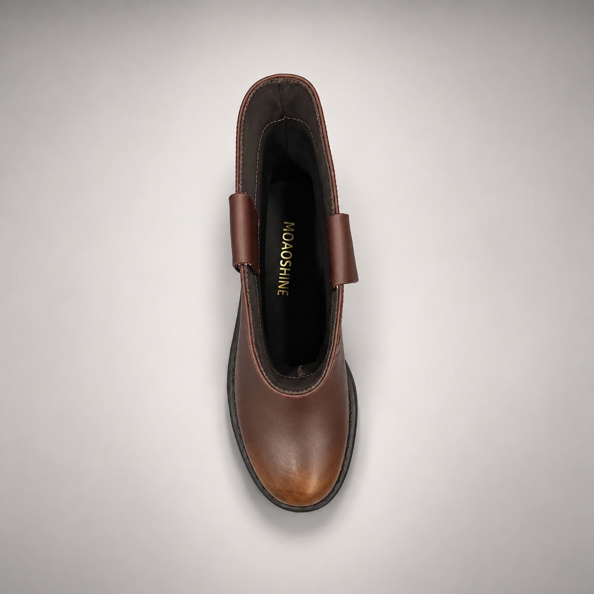 Brown Leather Platform Mid-Calf Boots top view